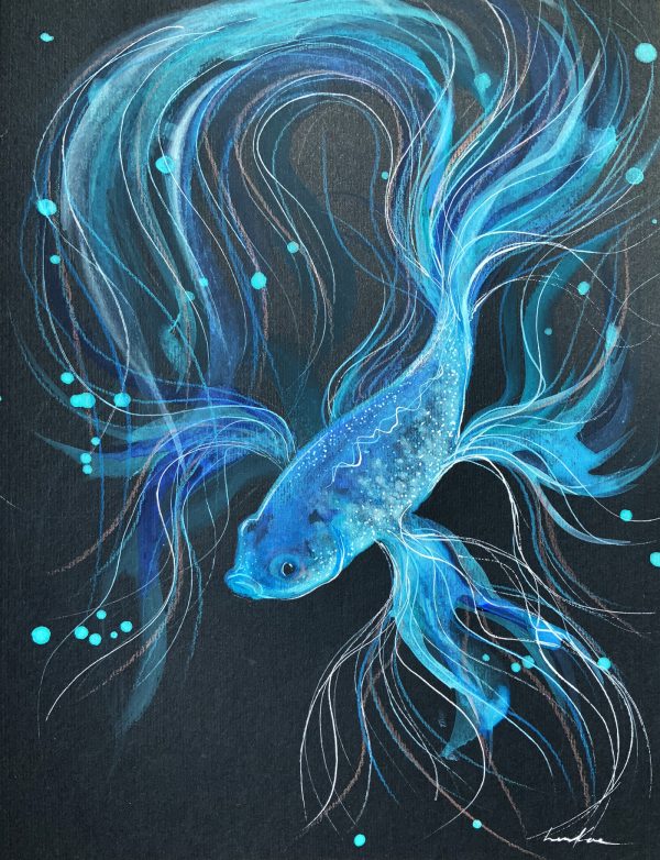Sydney Artist Leni Kae Blue Betta Fish Art Original Copyright Sm