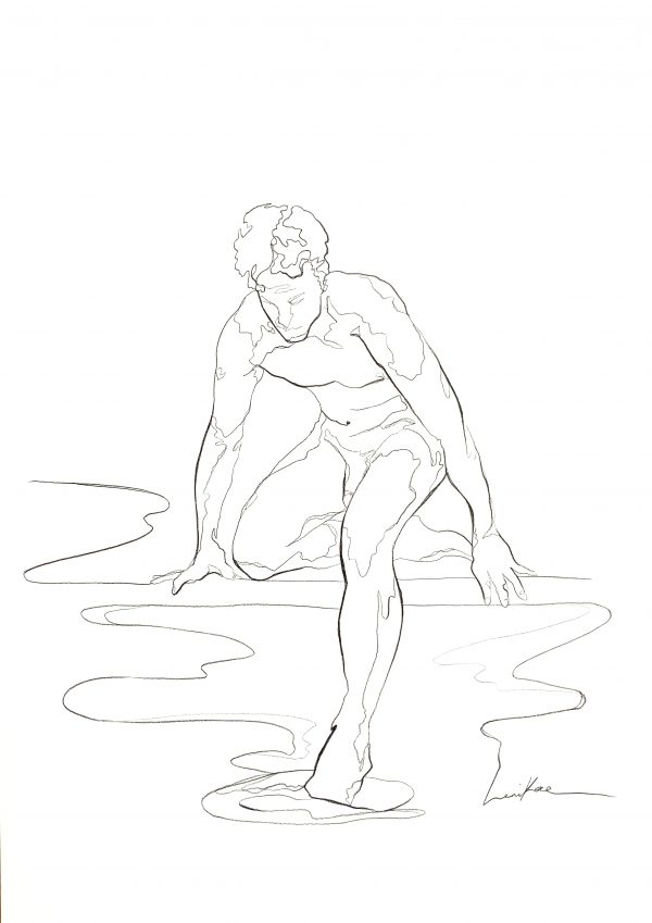 Sydney Artist Leni Kae Line Art Charcoal Toe In The Water A2 Drawing