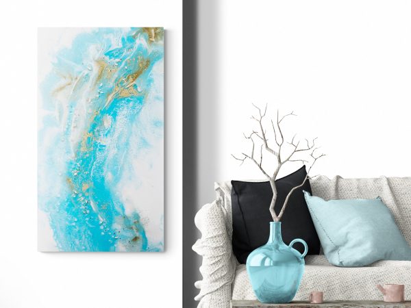 Ocean Abstract Art Gold Blue White Flowing Gold Vertical Painting By Michelle Tracey