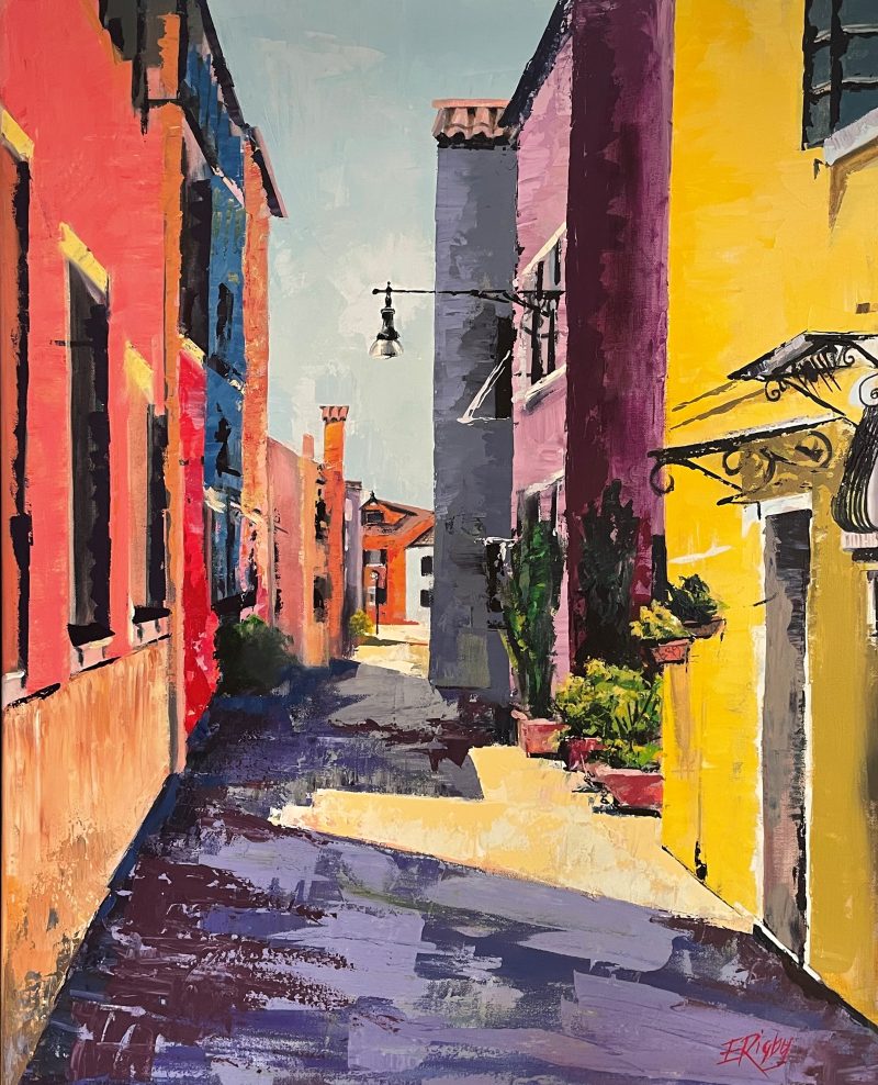 Burano Passage (framed knife painting)