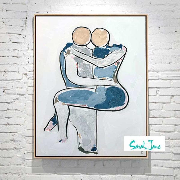 Modern Figurative Painting Womans Jumping Into Her Lovers Arms Titled Bodyline Xiii Sarah Jane Artist