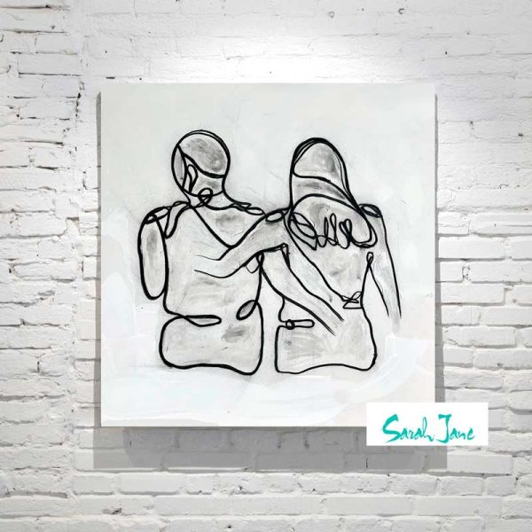 Sarah Jane Artist Line Art Couple Arm In Arm Black And White Titled Linear X 