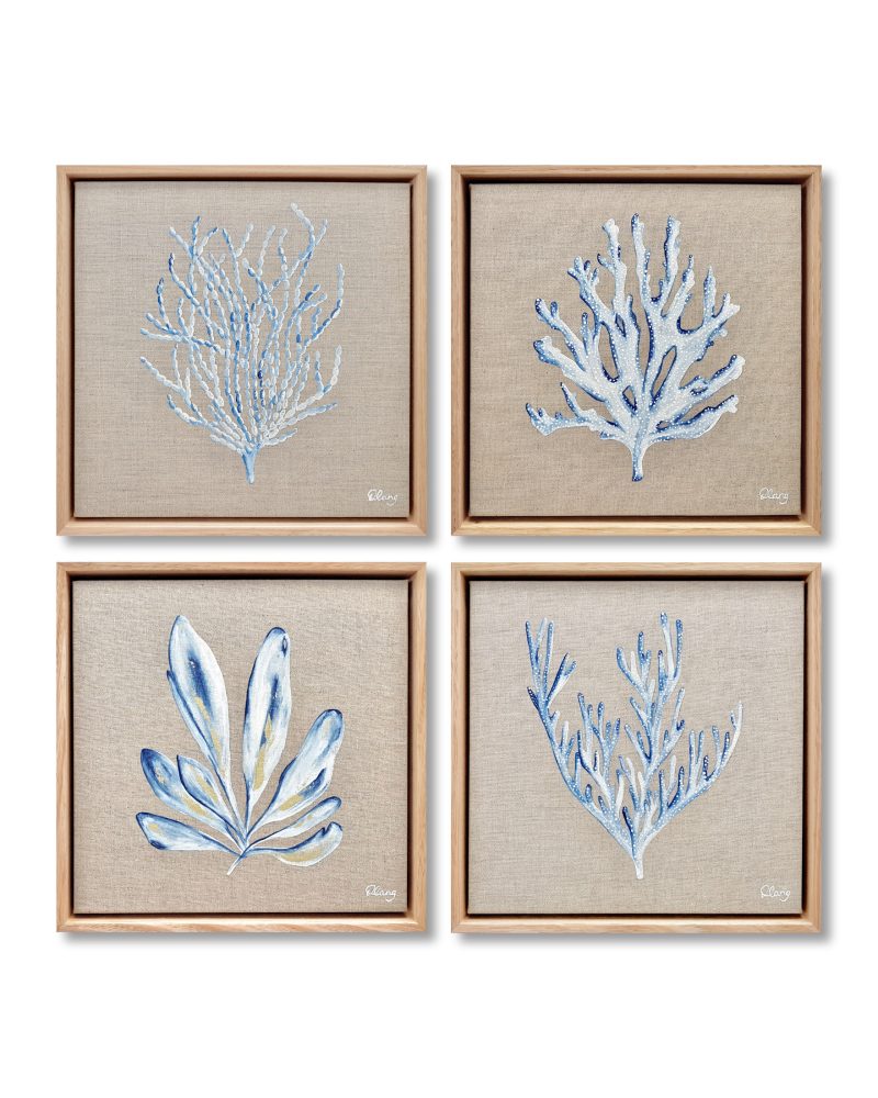 Washed Blue Coral and Seaweed 4pc