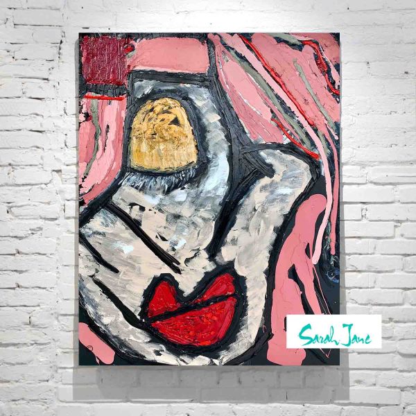 Adelaide Artist Sarah Jane Modern Painting Distorted Face Colourful Titled Perfect Face