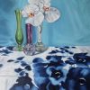Cornwell 1950's Art Glass And Blue Swapcard Orchids