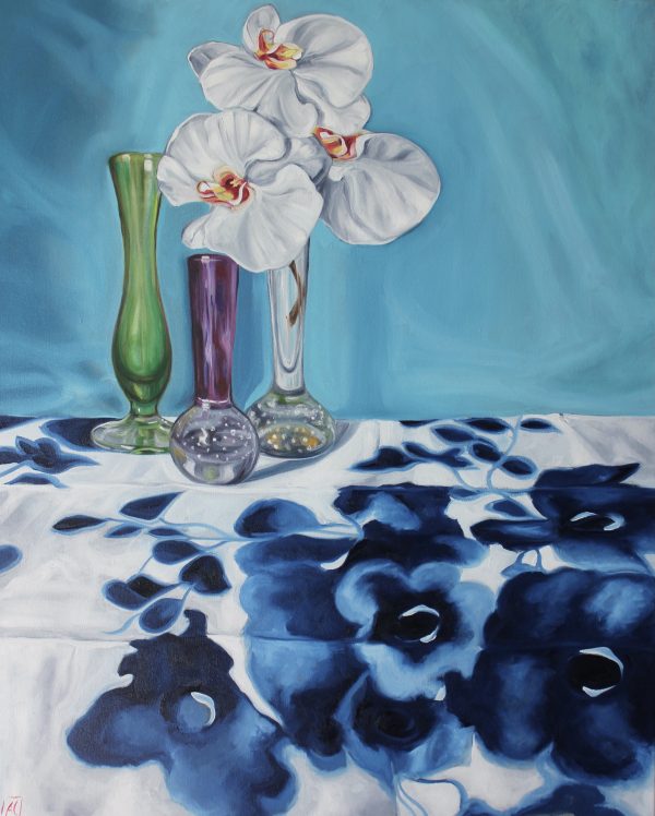 Cornwell 1950's Art Glass And Blue Swapcard Orchids