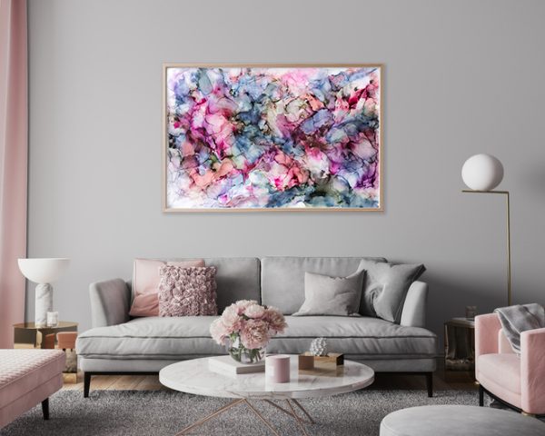 Elegant Modern Living Room Design, Wall Mockup In Pink And Gray Home Decor