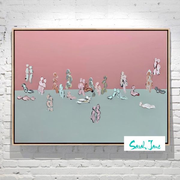 Sarah Jane Artist Abstract People Painting Pink And Green Titled We Are One I