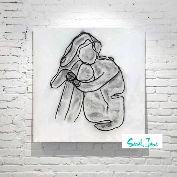 Sarah Jane Artist Line Art Woman Holding Knees Black And White Titled Linear Xi