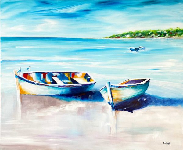 You're Not Alone Jess King Artist Original Boats On Beach Painting