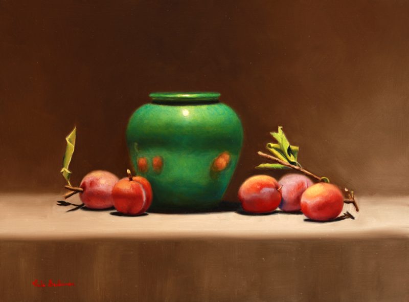 Fresh Plums with Green pot