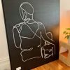 Stylish Black Canvas Art Father Daughter White Chalk Linear Noir Iv Close Up Detail Sarah Jane Aussie Artist