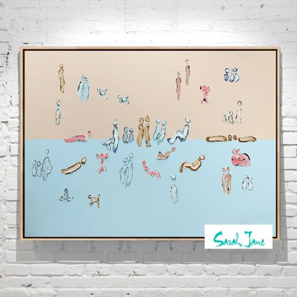 Abstract Nature And People Painting Taupe And Pale Blue Titled We Are One Iv Artist Sarah Jane