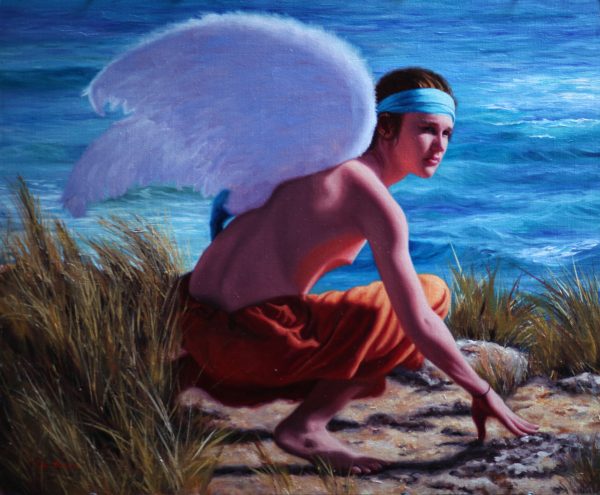 Icarus Poised For Flight Oil On Linen H 48cm X W 60cm 2016