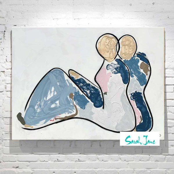 Modern Figurative Painting Devoted Couple Soft Colours Titled Bodyline Xv Adelaide Artist Sarah Jane