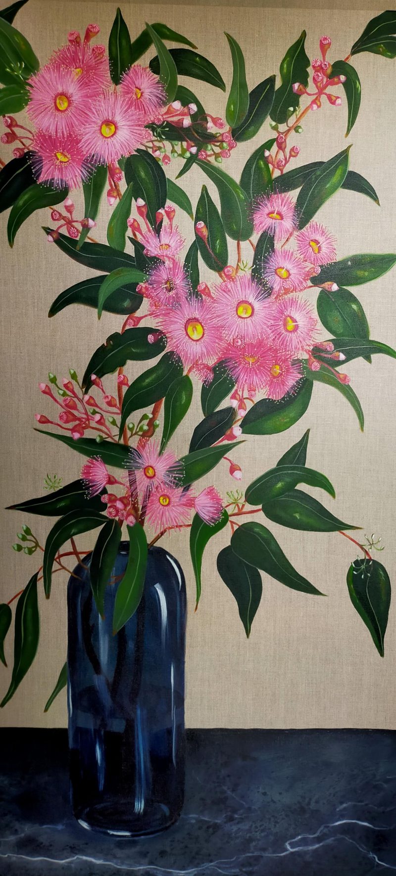 Gum flowers in blue vase
