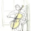Sydney Artist Leni Kae Cellist By The Window Original Line Art