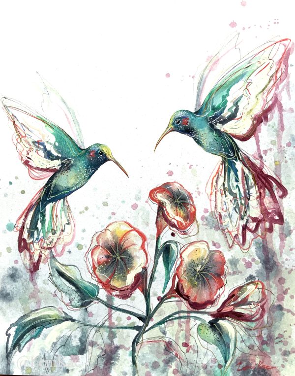 Sydney Artist Leni Kae Hummingbird Dance Among Flowers