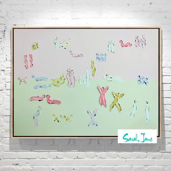 Abstract Nature And People Painting Park Pale Pink And Green Titled We Are One Vi Artist Sarah Jane