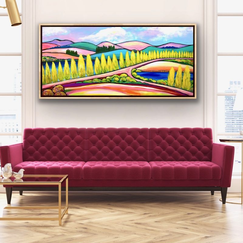 Autumn Poplars and Pink Roads – Framed