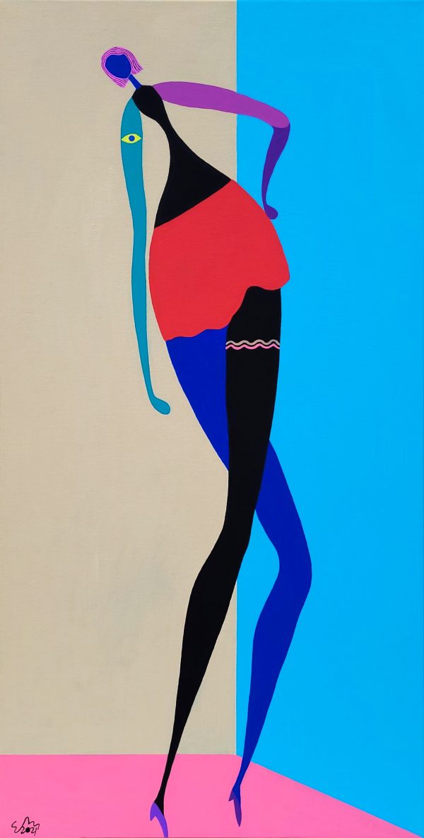 Girl In Short Skirt 2021 Acrylic On Canvas 45.7cm X 91.5cm X 3.8cm