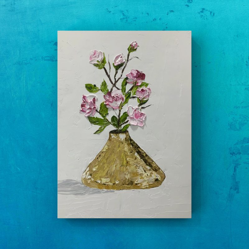 Roses in copper vase