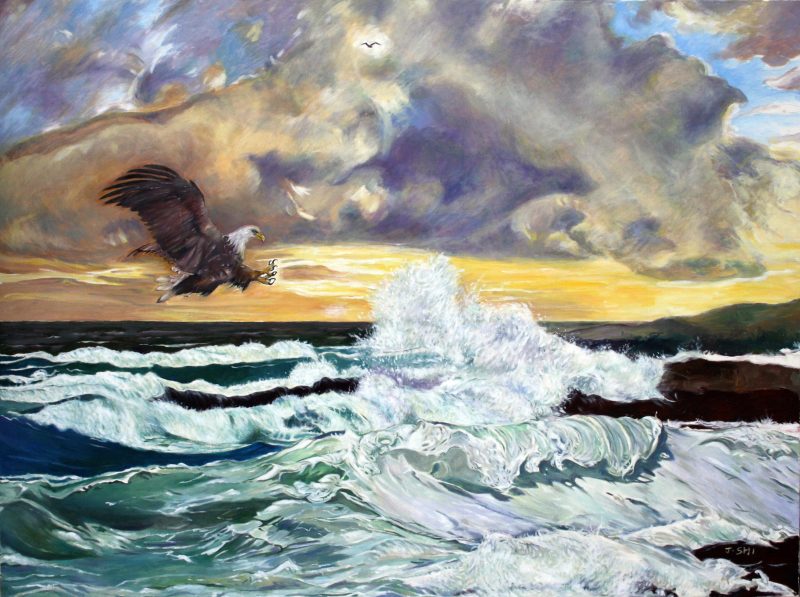 Eagle pounce on angry waves