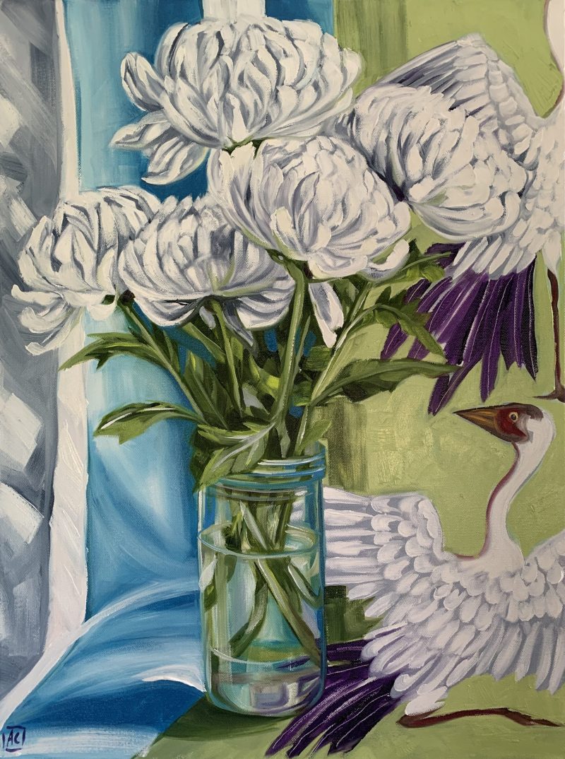 White Chrysanthemum and Heron Stripes