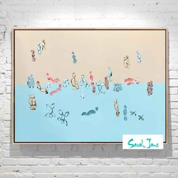 Abstract People At Beach Painting Sand And Pale Blue Titled We Are One Ix Artist Sarah Jane