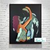 Black Canvas Painting Figurative Couple About To Kiss Colourful Titled Body Bloom Ii Artist Sarah Jane