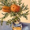 Vickie Liu Banksia In Glass Flask Still Life Painting 25x30cm