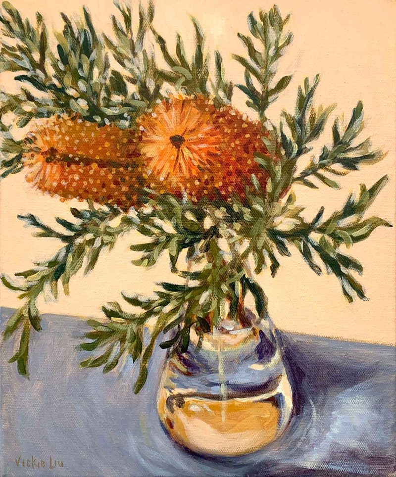Banksia in Glass Flask Still Life Study