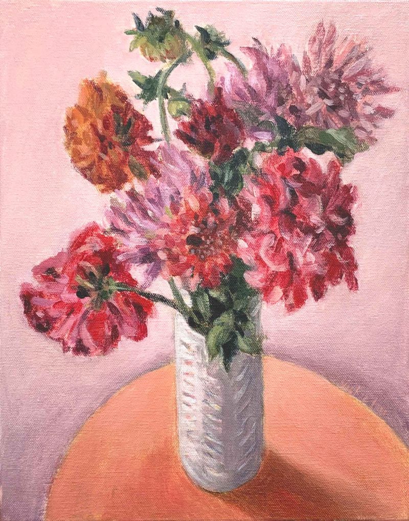 Dahlias in White Vase Study