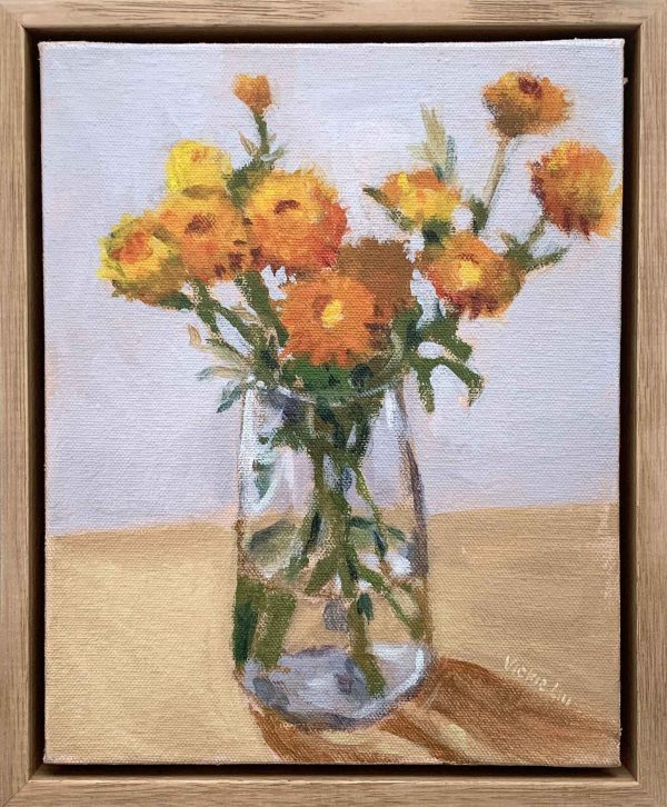Vickie Liu Paper Daisy Still Life 1 Painting Framed 23x28cm