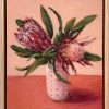 Vickie Liu Pink Protea Still Life Study Framed Painting 23x28cm