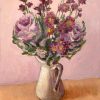Vickie Liu Purple Cabbage And Daisy Bouquet In Jug Painting 25x30cm