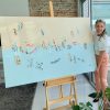 Sarah Jane Artist Next To Abstract Beach Painting We Are One Ix