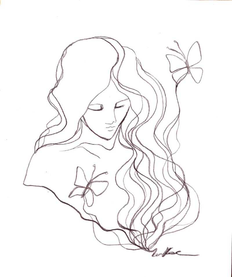 Butterfly Thoughts (Woman Dreaming,Thinking)