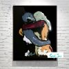 Black Canvas Painting Figurative Couple Kissing Colourful Titled Body Bloom I Artist Sarah Jane