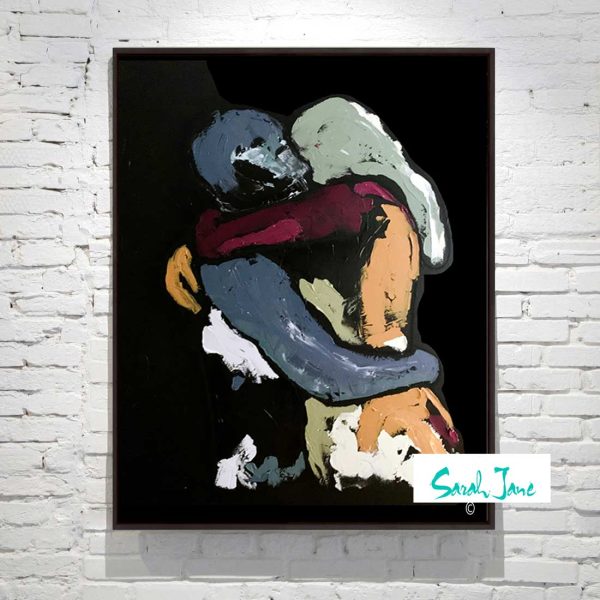 Black Canvas Painting Figurative Couple Kissing Colourful Titled Body Bloom I Artist Sarah Jane