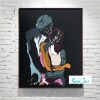 Black Canvas Painting Figurative Man Holding Woman Colourful Titled Body Bloom Iii Artist Sarah Jane