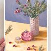 Vickie Liu Pink Wax Flowers And Perfume Bottle Painting