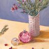 Vickie Liu Pink Wax Flowers And Perfume Bottle Study