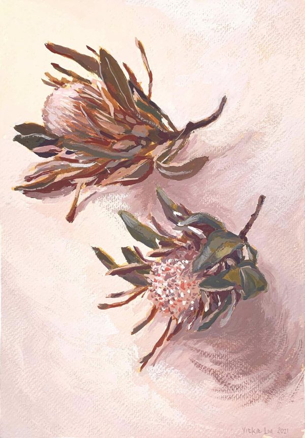 Vickie Liu Two Dried Proteas Painting