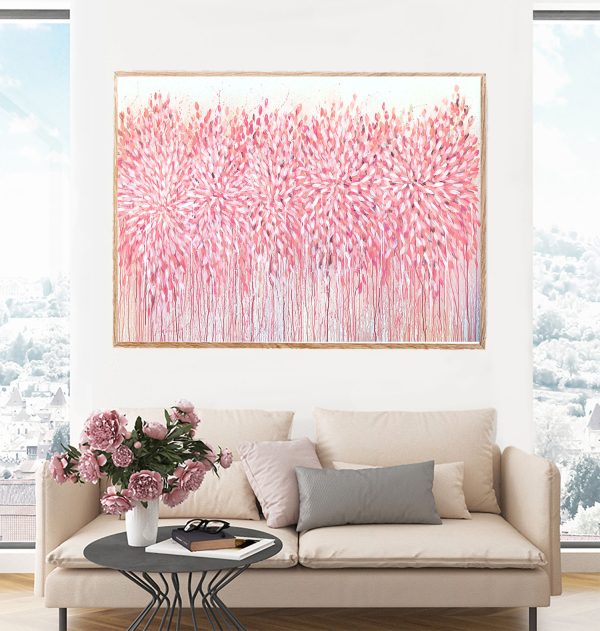 Artist Leni Kae 1 Rose Blossom Heart Pink Abstract Lounge Room Interior Design Sm