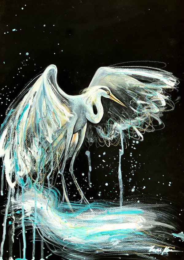 Leni Kae Egret Wings Dreaming Bird Painting A2