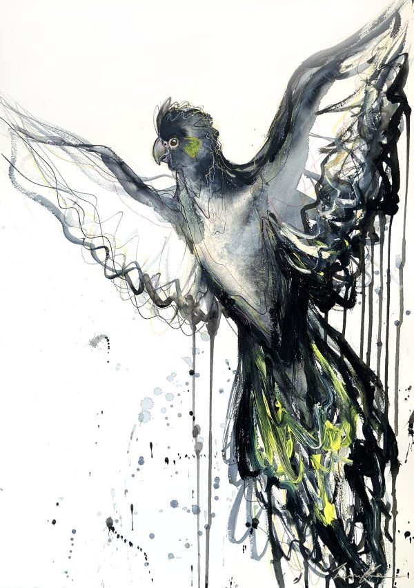Sydney Artist Leni Kae Black Cockatoo Spirit A2 Original Painting (1)