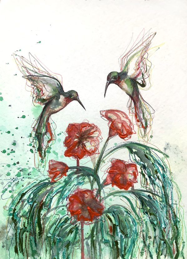 Sydney Artist Leni Kae Hummingbird Crimson Joy Original Painting (3)