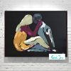 Black Canvas Painting Figurative Couple Sitting Kissing Colourful Titled Body Bloom Vii Artist Sarah Jane