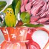 Protea And Budgie Closeup